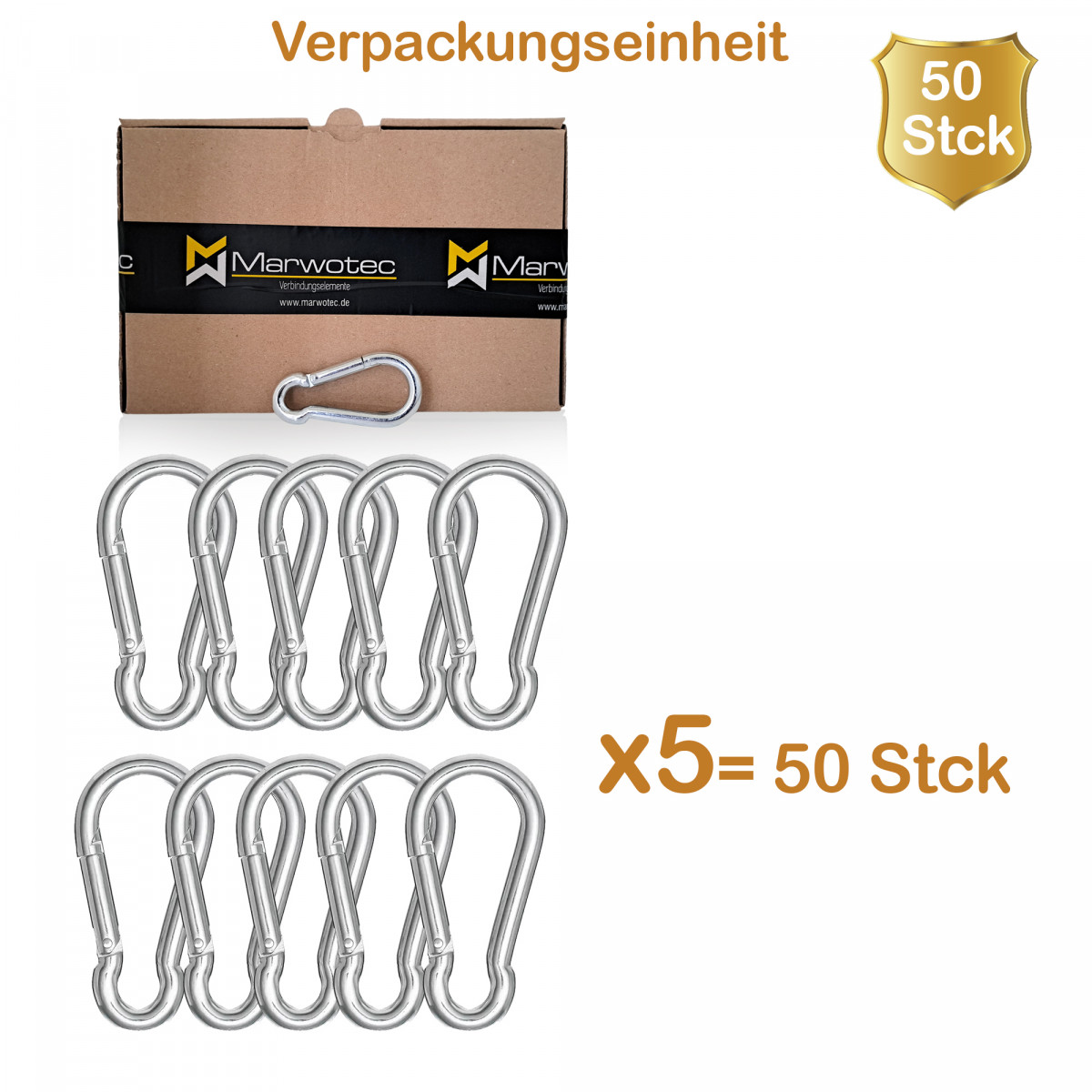 50x Feuerwehr Karabiner 40x4mm, Stahl verzinkt DIN 5299 C...