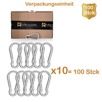 100x Feuerwehr Karabiner 40x4mm, Stahl verzinkt DIN 5299 C WLL 50 KG