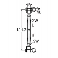 2x Edelstahl Wantenspanner offen Gabel-Gabel, A4, M8, Bolzen 8mm Wantenspanner, Seilspanner offen mit 2x Gabel Edelstahl  M8 4
