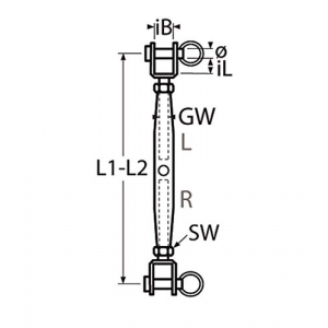 2x Edelstahl Wantenspanner offen Gabel-Gabel, A4, M8, Bolzen 8mm Wantenspanner, Seilspanner offen mit 2x Gabel Edelstahl  M8