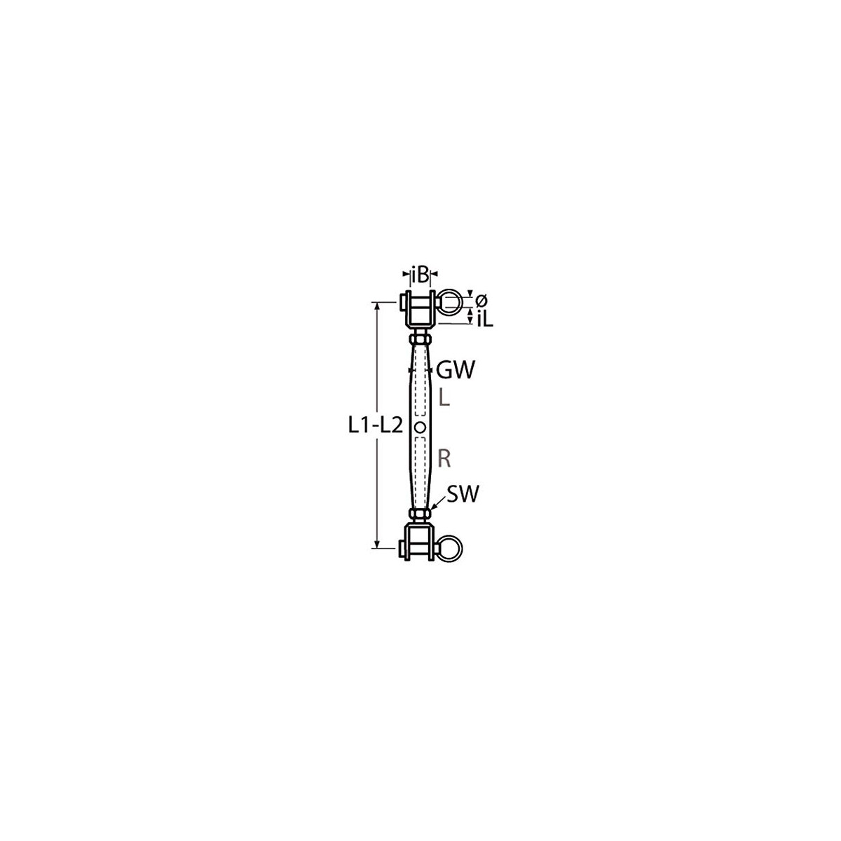 Edelstahl Wantenspanner offen Gabel-Gabel, A4, M8, Bolzen...