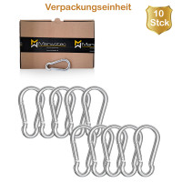 10x Feuerwehr Karabiner 80x8, Stahl verzinkt DIN 5299 C WLL 230 KG