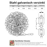 30 Meter Schweißkette 6mm Stahl galv. verzinkt DIN 763 Rundstahlkette galvanisch verzinkt 30 Meter 3