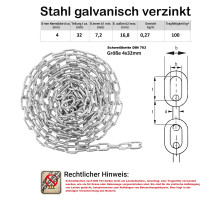 Marwotec 30 Meter Schweißkette 4mm langgliedrig DIN 763 Kette - 30m Bund - Stahl galvanisch verzinkt 6