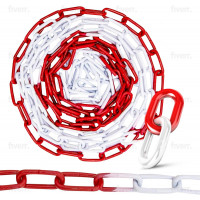 30 Meter Absperrkette 4mm aus Stahl Rot Weiß  beschichtete Absperrkette stahl rot weiß stabile, witterungsbeständige Absperrkette Metall Marwotec