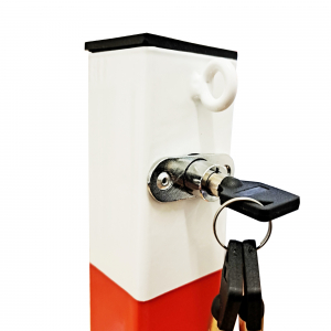 1x Marwotec Absperrpfosten aus Stahl mit 2 Ösen Sperrpfosten aus Metall klappbar mit Ösen 70cm hoch Klappbare Parkpfosten mit 2 Ringösen als Kettenhalterung 1 Stück
