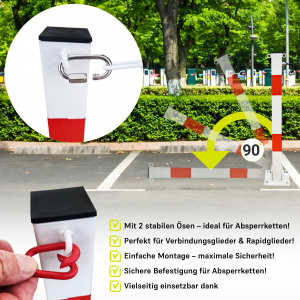 4x Marwotec Absperrpfosten aus Stahl mit 2 Ösen Sperrpfosten aus Metall klappbar mit Ösen 70cm hoch Klappbare Parkpfosten mit 2 Ringösen als Kettenhalterung 4 Stück