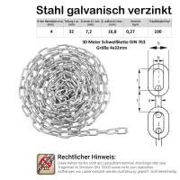 120 Meter 4mm Stahlkette DIN 763 - langgliedrig Rundstahlkette verzinkt 2