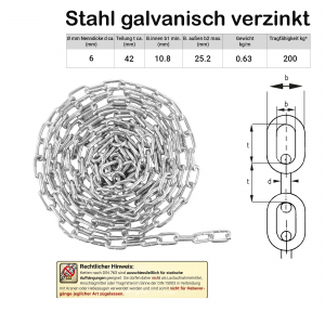 Marwotec 120 Meter Schweißkette 6mm langgliedrig DIN 763 verzinkt - 120m Paket (4 x 30m)