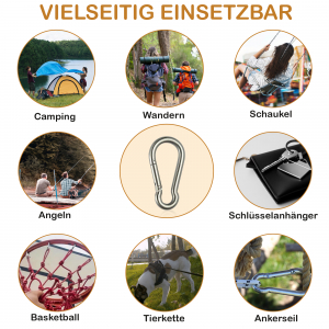 1000x Feuerwehr Karabiner 40x4mm, Stahl verzinkt DIN 5299 C WLL 50 KG