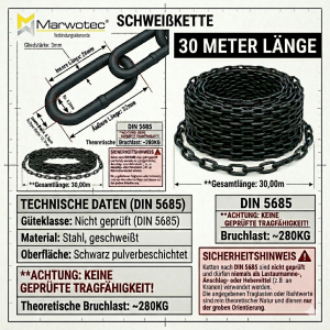 Marwotec 30 Meter Schweißkette 3mm DIN 5685 Form C...