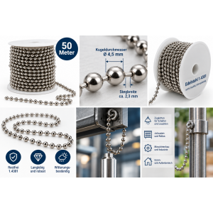 Kugelkette Edelstahl V2A 4,5 mm – 50 Meter Rolle |...