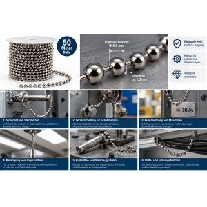 Kugelkette Edelstahl V2A 4,5 mm – 50 Meter Rolle | Edelstahl 1.4301