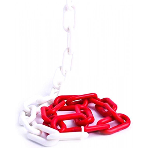 25m Absperrkette Warnkette Kunststoffkette Sicherheit Plastik Rot+Weiß/Schwarz 