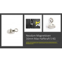 10x Neodym Ösenmagnet Magnet mit Öse Ø 16mm - Neodym (NdFeB) Nickel - Haftkraft 5,5 kg - Magnetöse 1