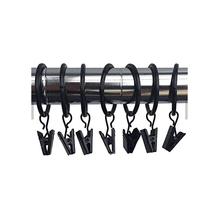Vorhangringe Mit Clips, 20 Stück Schwarz – Für Gardinenstangen Bis 2,5 Cm, 3,2 Cm Innendurchmesser