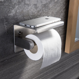 EDELSTAHL Toilettenpapierhalter Edelstahl Klopapierhalter mit Ablage mit 3M Klebepad