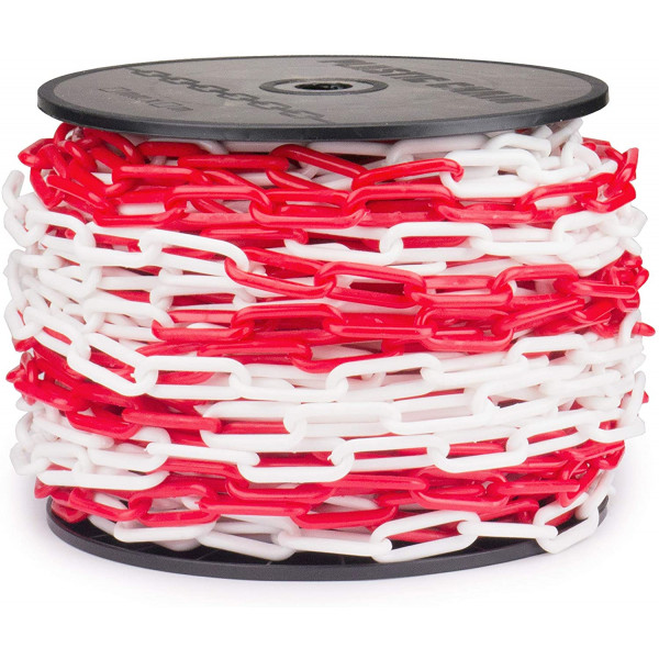 Marwotec 50m Kunststoffkette rot weiß 6,0mm Absperrkette aus Kunststoff - 6mm Kette - Kunststoffkette 50 m auf Rolle