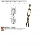 Rundstahlkette 3mm langgliedrig á 2,50m vermessingt Gold farbende vermessingte Lampenkette 2,50m lang | DIN 5685 geschweißt ø 3mm 2