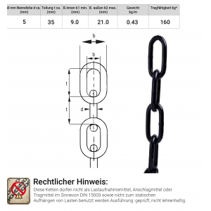 Marwotec 5 Meter Schwarz lackierte Kette 5,0 mm...