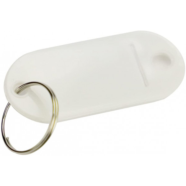 100x Kunststoff Schlüsselanhänger Etikett beschriftbar weiß Schlüsselring 