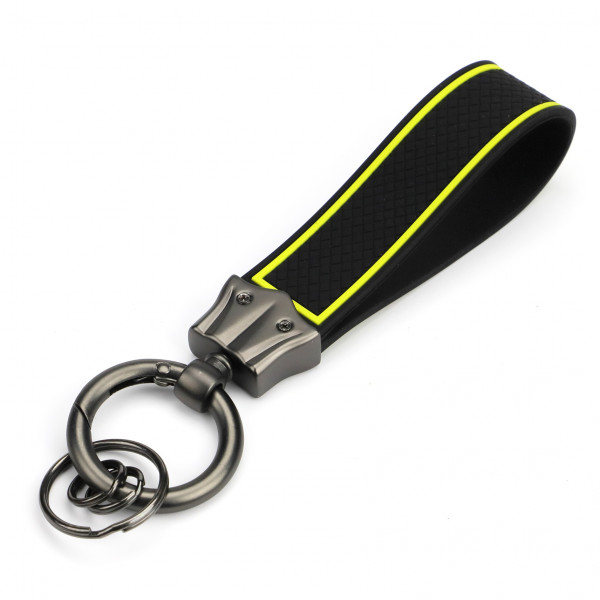 Silikon Schlüsselanhängerband mit rundem Karabinerhaken Schlüsselanhänger Schwarz- Gelb mit Karabiner Silikon Anhänger Schlüsselband mit Karabiner