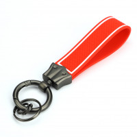 Abwischbarar Design Schlüsselanhänger aus Silikonband Rot-weiß mit rundem Karabiner 2