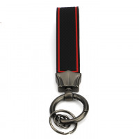 Abwischbarar Design Schlüsselanhänger aus Silikonband Schwarz Rot mit rundem Karabiner