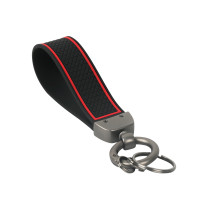 Abwischbarar Design Schlüsselanhänger aus Silikonband Schwarz Rot mit rundem Karabiner