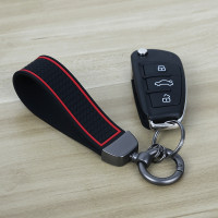 Abwischbarar Design Schlüsselanhänger aus Silikonband Schwarz Rot mit rundem Karabiner